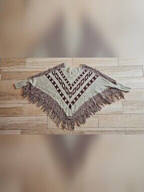 ​The Slope Brooklyn Boho Southwestern Poncho Knit Fringe Sweater Women L/XL